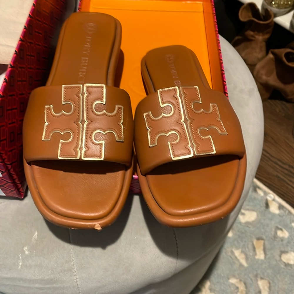 Tory Burch Double T Sport Slide in Bourbon Miele size 8.5